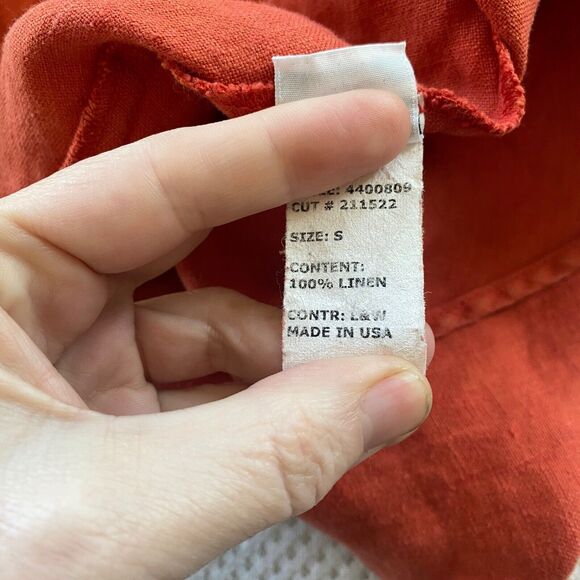 Cut Loose Dress Womens Small Orange Linen A-Line Midi V-Neck Lagenlook Crochet - Picture 7 of 9